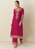 Chinnon Silk Hot Pink Party Wear Embroidery Work Readymade Straight Suit